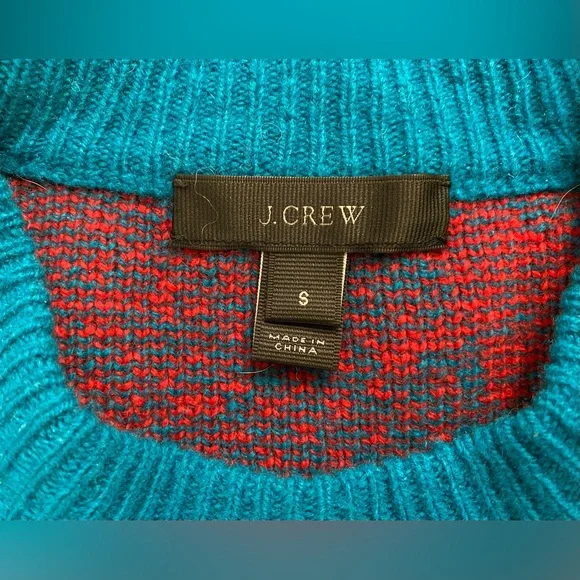 J. Crew Skier Crewneck Sweater Turquoise/Red Size Small - Picture 2 of 9